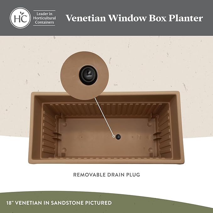 The HC Companies 30 Inch Venetian Window Planter Box with Drainage Plug, Lightweight UV-Resistant Plastic Indoor & Outdoor Planters, 2-Pack Flower Box for Garden & Home Decor, Warm Gray