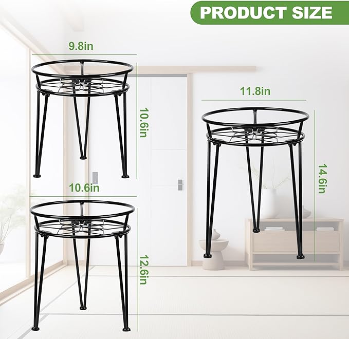Metal Plant Stand, Plant Stand Indoor Outdoor, Metal Rustproof Flowers, Urban and Rustic Outdoor Plants Stands, Flower Pot Stand Suitable for Living Room, Balcony, Garden (3PCS,Black)