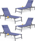 4 Pack Foldable Chaise Lounge Chair with Cup Holder, Assemble-Free Outdoor Lounge Chair with Detachable Pillow and 6 Adjustable Backrest, Patio Lounge Chair for Outside Poolside Beach Pool, Blue
