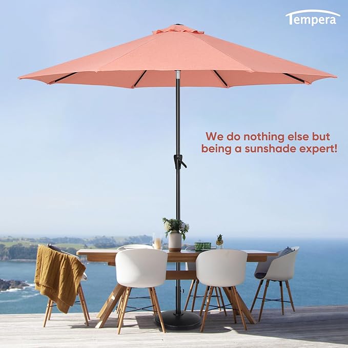 Tempera Patio Market Outdoor Table Umbrella with Auto Tilt and Crank, Large Sun Umbrella with Sturdy Pole & Fade Resistant Canopy, Easy to Set