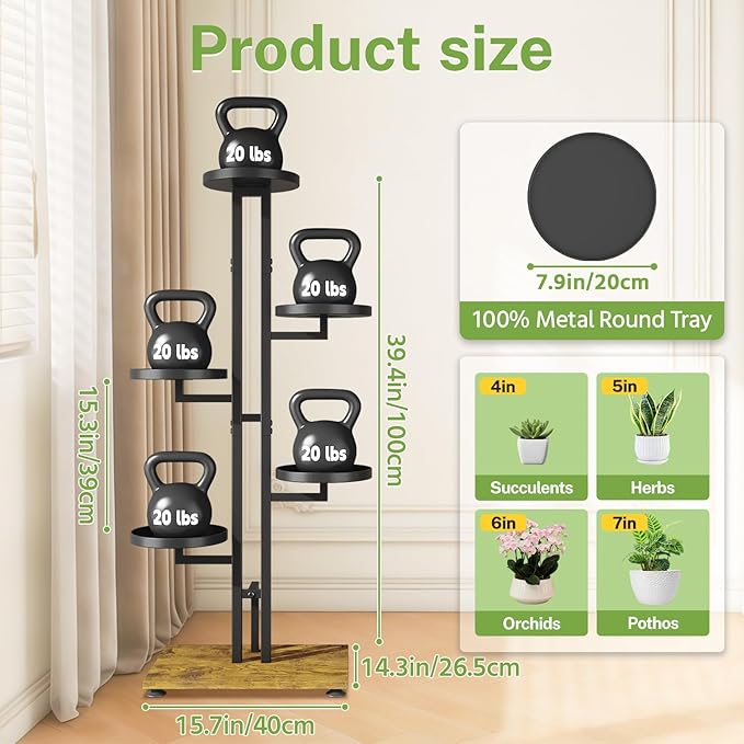 iDavosic.ly 5 Tier Plant Stand Indoor Outdoor, Tiered Corner Multiple Flower Pot Holder Shelf, Metal 40 Inch Tall Display Rack for Patio Porch Living Room Garden Balcony Bedroom, Black