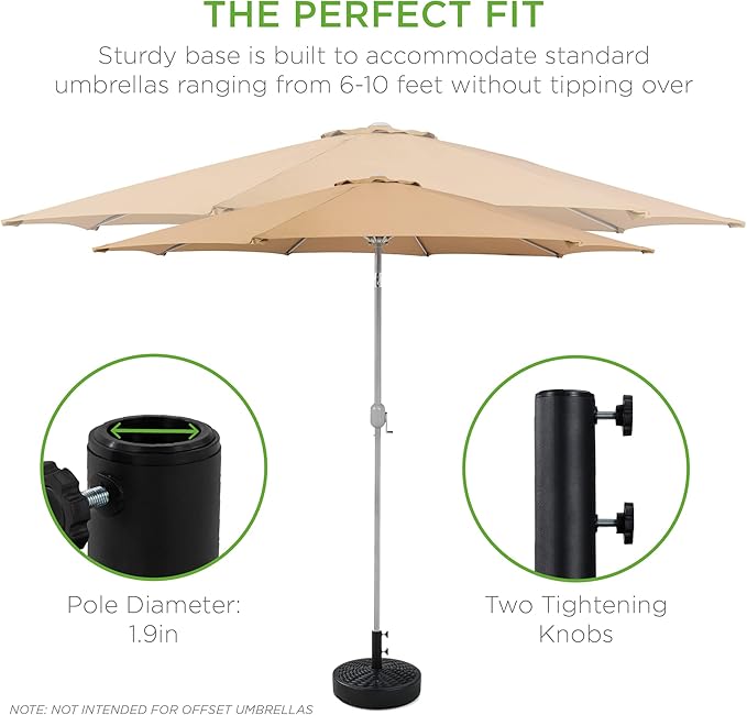 Best Choice Products Fillable Umbrella Base Stand, Round Faux Wicker Plastic Patio Umbrella Base Stand, Pole Holder for Outdoor, Lawn w/ 55lbs Weight Capacity, 2 Adjustment Knobs