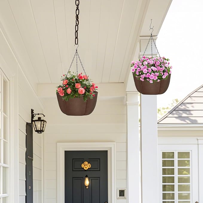 Hanging Baskets for Plants Outdoor, 12 Inch 3 Pack Hanging Planters for Outdoor Plants, Breathable Water-Draining, Hanging Pots for Plants Indoor with Chain Hanging Pot for Garden Porch Patio Balcony