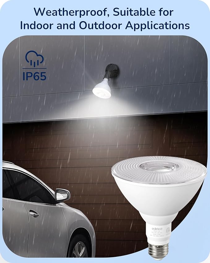 EDISHINE Flood Light Bulbs, PAR38 LED Outdoor Flood Light Bulbs, 120W Equivalent Dimmable Waterproof for Patio Yard Porch Driveway Garage, 5000K Daylight White 18W 1800LM E26 Base, 2 Pack, ETL Listed