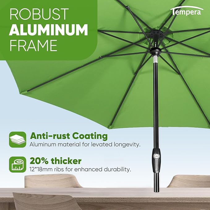 Tempera Patio Market Outdoor Table Umbrella with Auto Tilt and Crank, Large Sun Umbrella with Sturdy Pole & Fade Resistant Canopy, Easy to Set