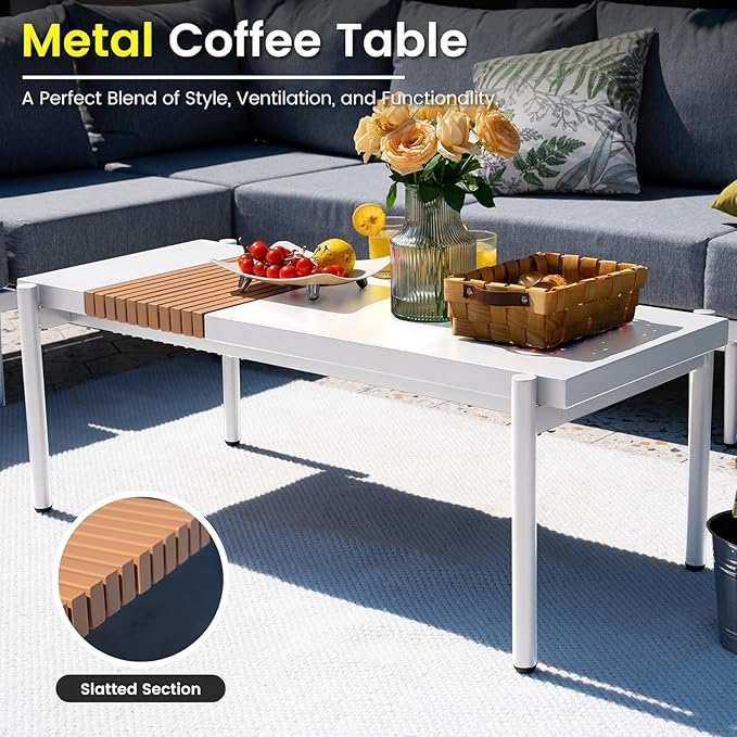 Sundale Outdoor 3 Pieces Patio Furniture Set, Metal Outdoor Sectional Sofa with Coffee Table, All-Weather Modern Outdoor Conversation Sets for Balcony, Porch, Poolside, Sunroom