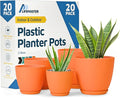 Yellow Plant Pots with Drainage Holes & Saucers 20 Pack, Indoor & Outdoor Stackable Space-Saving Planters for Houseplants & Flowers, (7", 6.7", 6", 5.3", and 4.8" Inches), Durable & Weatherproof