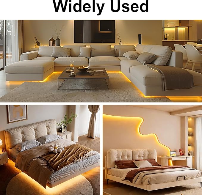 COB LED Strip Light 40ft/12m (1 Roll) Warm White 3000K High Lumen CRI 90+ with UL Listed Power Adapter Remote for Bedroom Counter Under Cabinet Kitchen Projects