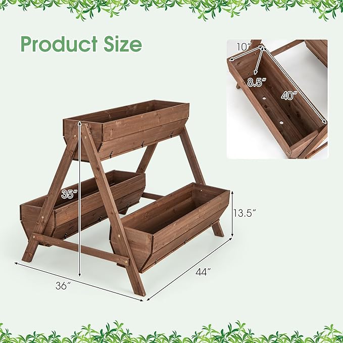 Giantex Vertical Raised Garden Bed, 3 Large Wood Planter Boxes for Flower Vegetable Fruit Herb, Freestanding Planter with Drain Holes, Elevated Raised Beds for Indoor Outdoor Lawn Patio Yard, Brown