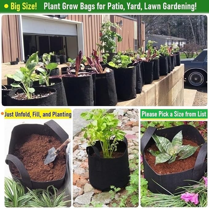 3-Pack 75 Gallon Thickened Plant Grow Bags Large (34x20 in) Heavy Duty Garden Bag Fabric Plant Pots for Tomato,Potato Planter,Herbs Veggies Planting,Flower Pots,Barrel Planter,Leaf Bag,Yard Waste Bags