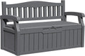 Greesum 80 Gallon Outdoor Storage Bench, Resin Patio Furniture with Armrest,Waterproof and UV-Resistant, Perfect to Garden, Poolside and Lawn, Dark Grey