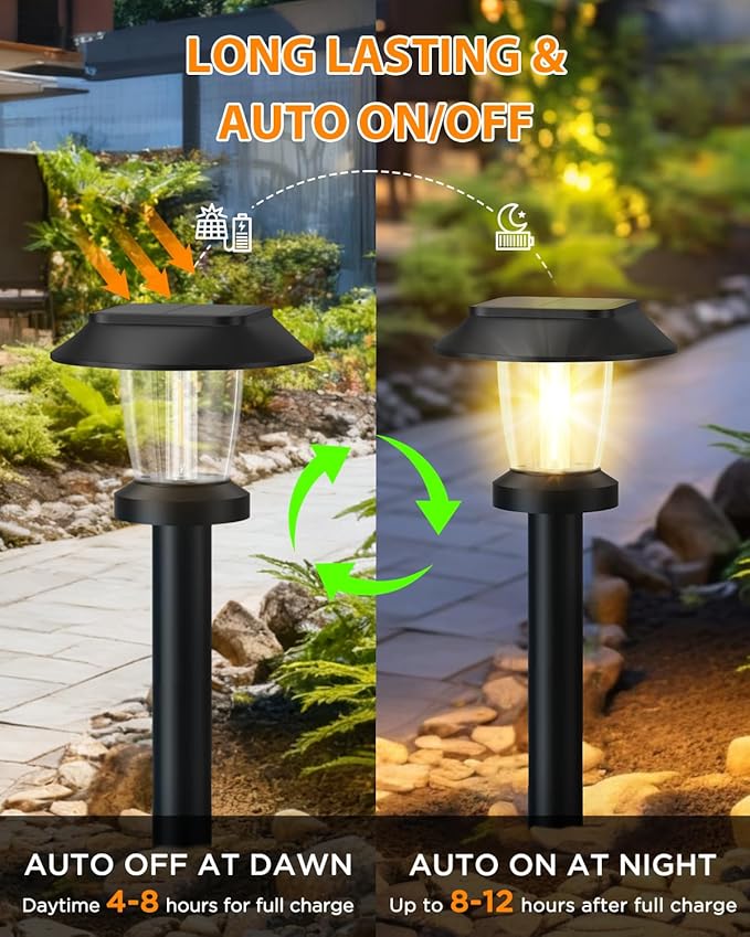ALEPOD Solar Pathway Lights Outdoor - 12 Pack Solar Powered Garden Lights Waterproof IP65, Decor Landscape Lighting with Three Lighting Modes for Yard, Lawn, Walkway, Driveway, Warm White
