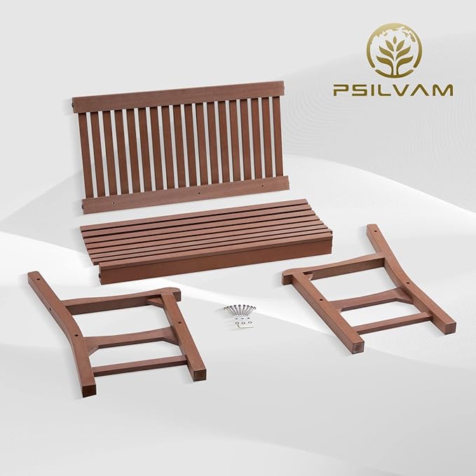Psilvam Garden Bench, 2-Person Poly Lumber Patio Bench, All-Weather Outdoor Bench That Never Rot and Fade, Suit for Garden, Porch and Park (Brown)