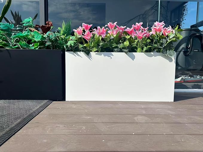 40" L x 16" W x 18" H Metal Large Rectangular Planter - Long Planter Box for Outdoor Patio/Porch Planter Boxes Outdoor Modern Design for Plants, Flowers, Garden,Spliced Flower Pot (White)