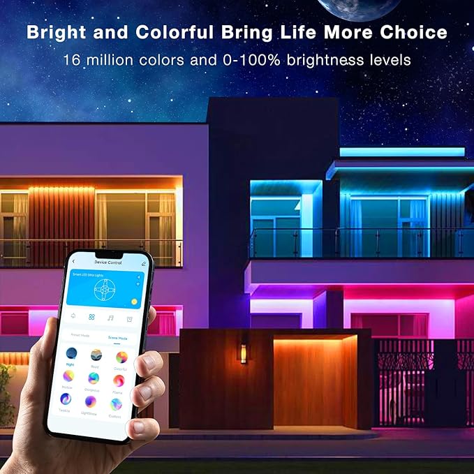 Outdoor LED Strip Lights Waterproof 100ft, IP67 Waterproof LED Light Strips with Remote, Music Sync APP Control, RGB Color Changing LED Lights for Eaves, Roof, Pool, Patio, Outdoor Decorations