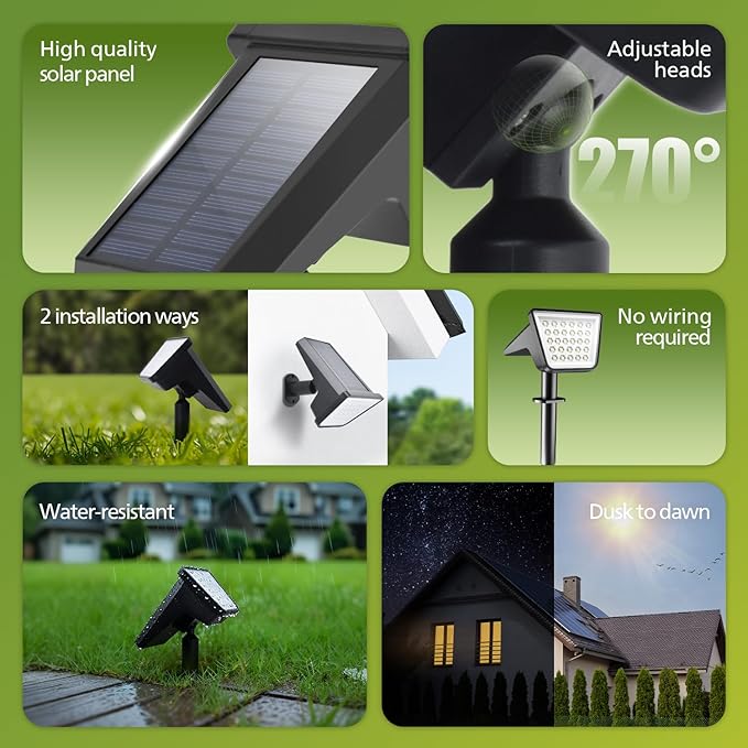 Philips 4 Packs Solar Spot Lights Outdoor Waterproof, 28 LED 3000K Solar Powered Landscape Pathway Lights, Dusk to Dawn Solar Spotlights for Garden, Yard, Lawn, Walkway, Driveway