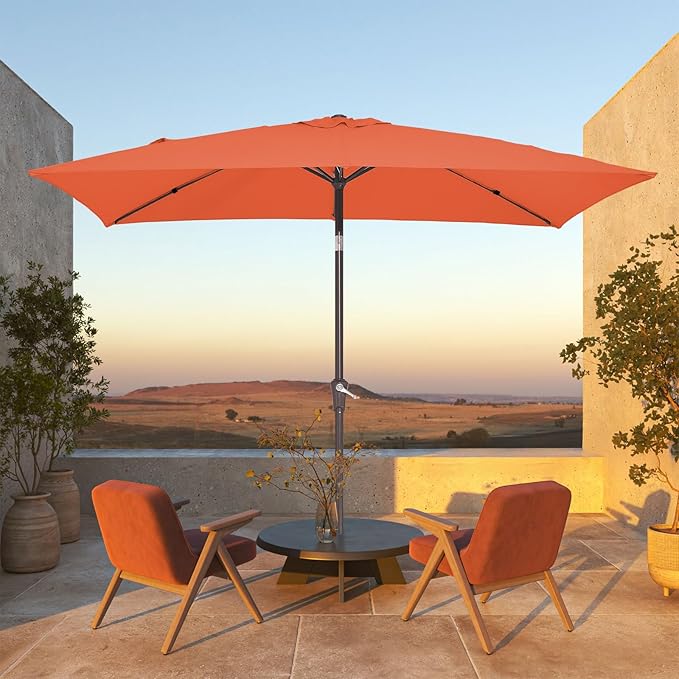 JEAREY 6.5x10 ft Rectangular Patio Umbrellas Rectangle Outdoor Umbrella with Push Button Tilt and Crank, Market Table Umbrella 6 Sturdy Ribs UV Protection for Poolside Garden Backyard Deck, Orange