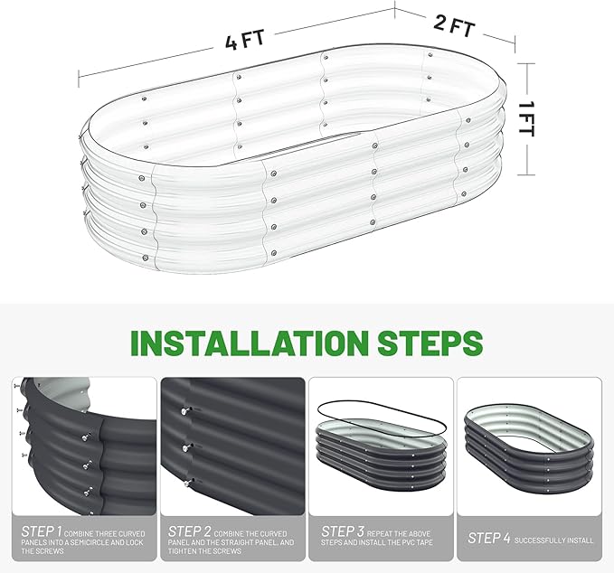 Galvanized Metal Raised Garden Bed Kit for Lightweight Planter Boxes Outdoor with Easy Assembly,4x2x1ft-2PCS Oval Large Galvanized Gardening Raised Bed for Vegetables, Fruits, Flower,Black