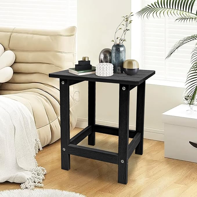 Outdoor Side Table, HDPS Single Adirondack Side Table Weather Resistant, Outside Table for Adirondack Chair, Outside End Table for Patio, Pool, Deck, Porch, Patio or Indoor Use, Black