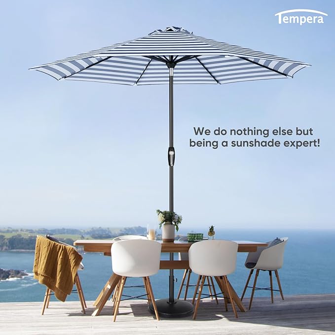 Tempera Patio Market Outdoor Table Umbrella with Auto Tilt and Crank, Large Sun Umbrella with Sturdy Pole & Fade Resistant Canopy, Easy to Set