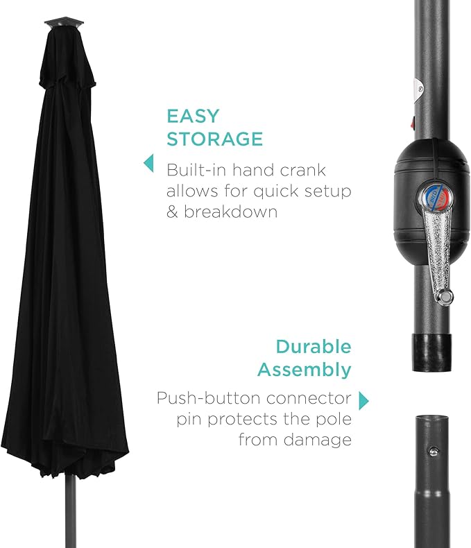 Best Choice Products 10ft Solar Polyester LED Lighted Patio Umbrella w/Tilt Adjustment and UV-Resistant Fabric