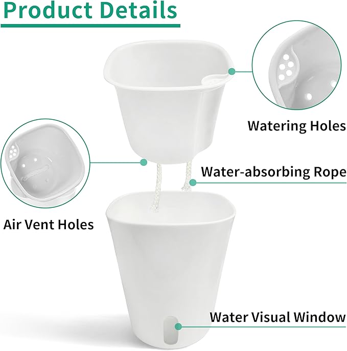 3" Self Watering Pots - 10 Sets Planter Pots for Indoor Plants With Water Level Indicator and Multiple Vents - for House Plants, Flowers, Herbs
