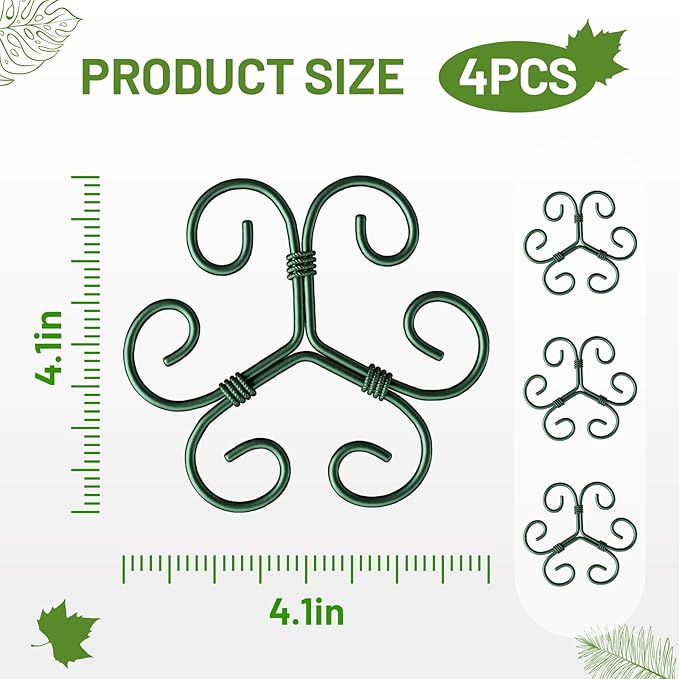 4PCS Green Iron Monstera Support, Uniquely Designed Plant Support Stakes for Indoor Plants, Stable Plant Stakes and Supports, Turtle Shell Bamboo Clamp Set for Thriving Growth