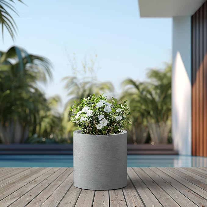 Kante 15.7" Dia Round Concrete Planter, Modern Style Large Cylindrical Plant Pot with Drainage Hole and Rubber Plug for Indoor Outdoor Patio, Natural Concrete