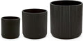 Amazon Basics Fluted Ceramic Round Planters with Drainage Hole, Indoor Outdoor Flower Pots, Assorted Sizes 6, 8, 10 inch, Set of 3, Black