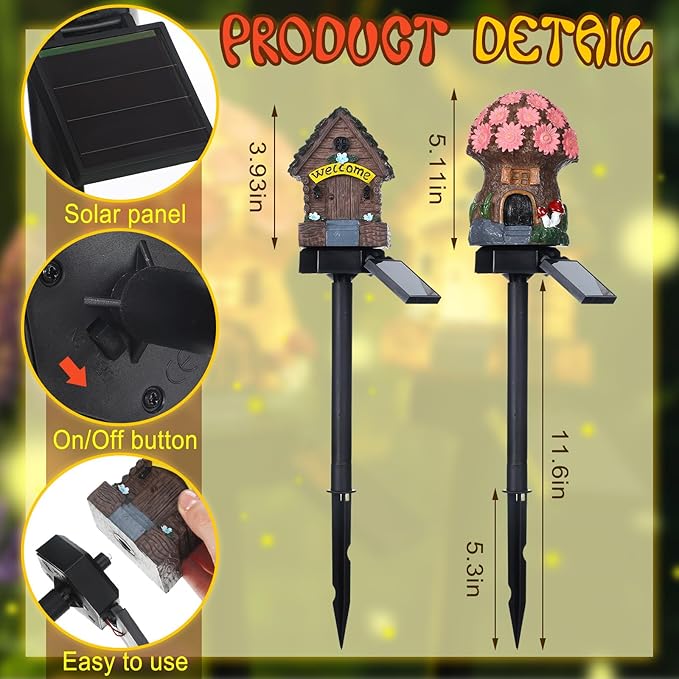 2 Pack Mushroom Fairy House Solar Light Spring Outdoor Garden Home Statue LED Light Fairy Lights for Outside Spring Garden Lawn Walkway Patio Yard Backyard Plant Decoration