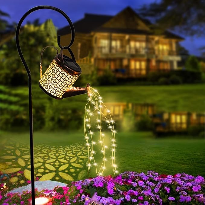 ZKLiLi Christmas Solar Watering Can with Cascading Lights Garden Decorative, Waterfall Outdoor Waterproof, Hanging Solar Lantern, Yard Decor,Gifts for Mom Grandma Women Birthday