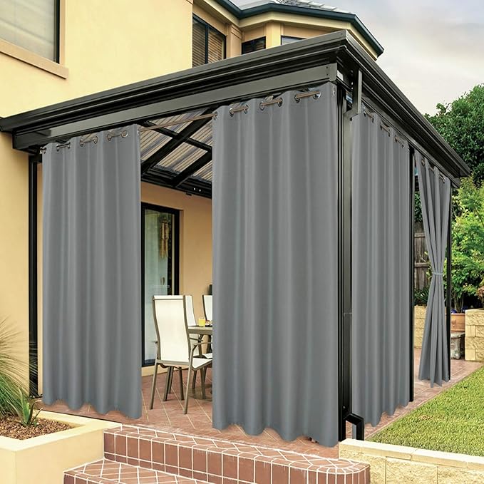 BONZER Waterproof Outdoor Curtains for Patio Porch Pergola Cabana Light Filtering Privacy Grommet Indoor Curtain Panels for Bedroom Living Room, 1 Panel, 54W x 84L inch, Grey