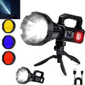Solar Rechargeable Spotlight, 2,000,000L High Lumens Led Spot Lights Outdoor Handheld Super Bright Long Range Flashlight with 6 Modes, 3 Colored Filters, Tripod, USB C, IPX6 Waterproof for Fishing