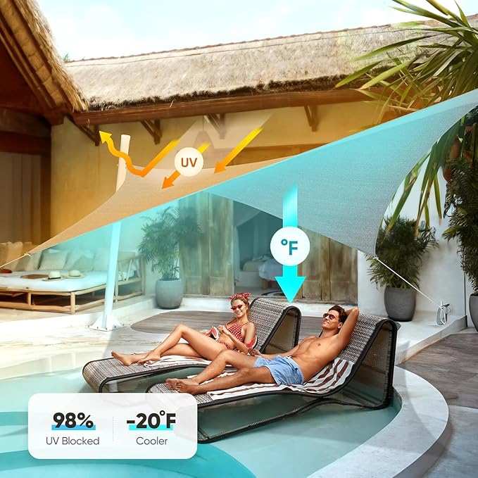 Quictent 20x16ft Rectangular Sun Shade Sail 185G HDPE Canopy 98% UV Block Outdoor Patio Garden Commercial Deck with Hardware Kit (Gray)