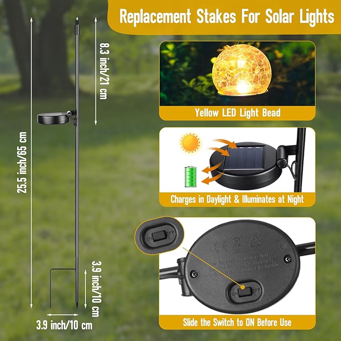 6 Pack Solar Stake Lights Outdoor Decorative Metal Ground Pathway LED Stake Lights Replacement Stakes Built-in Rechargeable Battery for Lawn Patio Yard Outdoor Garden Decor