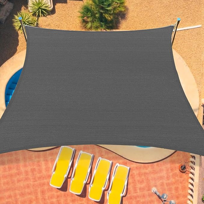 12'x16' Sun Shade Sail Curved Commercial Outdoor Shade Cover Dark Grey Rectangle Heavy Duty Permeable 185GSM Outdoor Shades for Patio Garden Sandbox