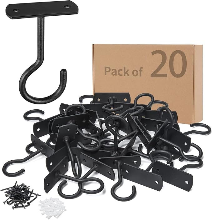 2.5in Ceiling Hooks for Hanging Plants 20Pack Black