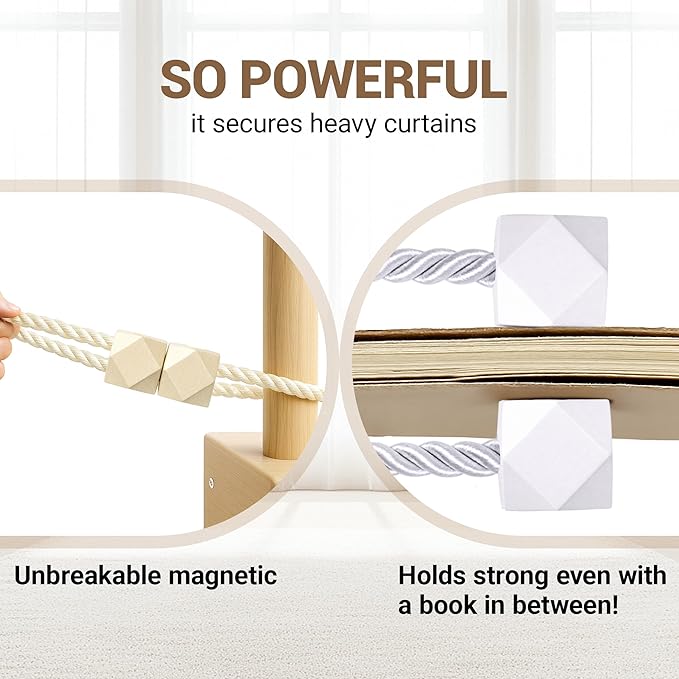 Hion Magnetic Curtain Tiebacks Beige 6 Pack, Curtain Tiebacks Buckles Holdbacks Holders Hooks Clip for Home Bedroom Office Decorative Thick or Thin Curtain