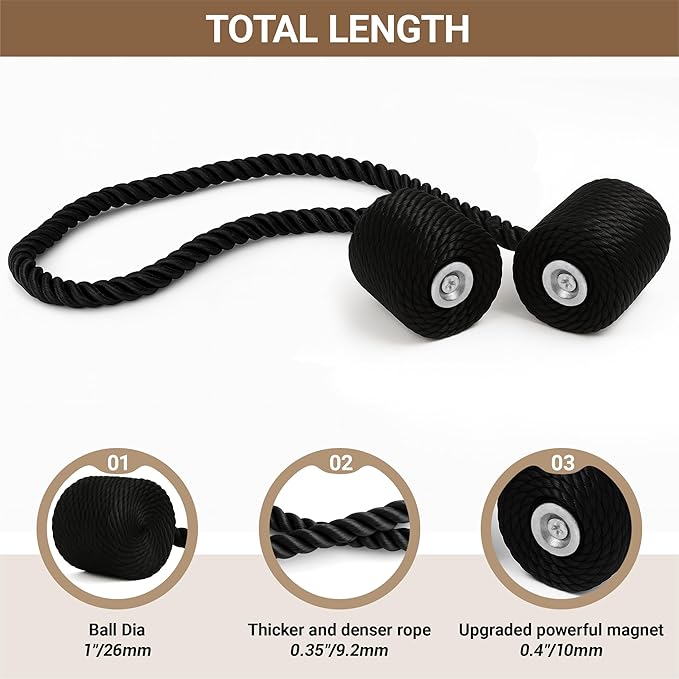 Hion Magnetic Curtain Tiebacks Black 6 Pack, Curtain Tiebacks Buckles Holdbacks Holders Hooks Clip for Home Bedroom Office Decorative Thick or Thin Curtain