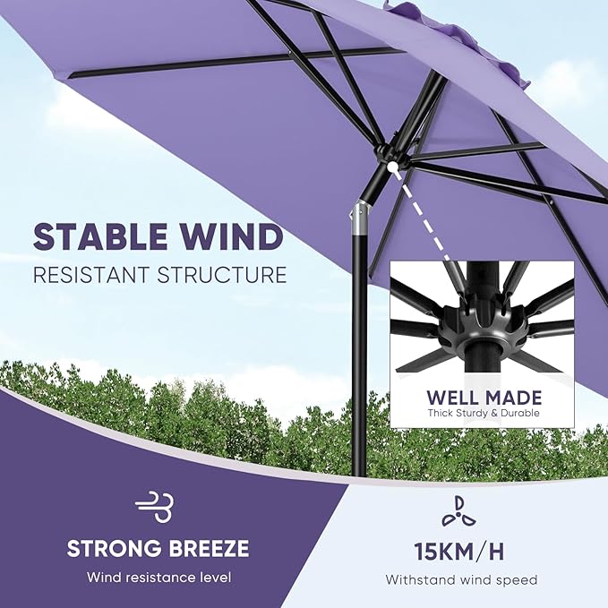 Tempera Patio Market Outdoor Table Umbrella with Auto Tilt and Crank, Large Sun Umbrella with Sturdy Pole & Fade Resistant Canopy, Easy to Set