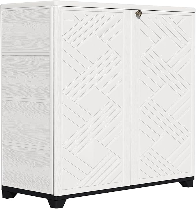 ZZM Indoor/Outdoor Storage Cabinet Waterproof, 34"x15"x34" Plastic Outdoor Storage Box for Garden Balcony Bathroom, All Weather Outdoor Storage Clearance, DIY Usage, with 1 Shelf (White)
