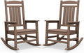 SERWALL HDPE Outdoor Rocking Chair Set of 2, Patio Rocking Chairs, All-Weather Porch Rockers for Adults, Brown