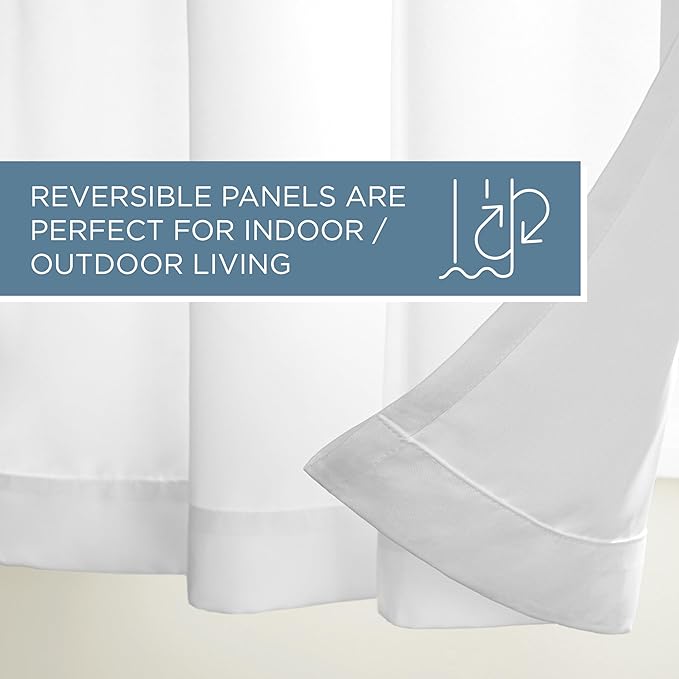 Town & Country Basics Cabana Solid Heavyweight Indoor Outdoor Curtains, Light Filtering Opacity with Grommet Top, Water Repellent, 2-Pack Set, 54"x132", White