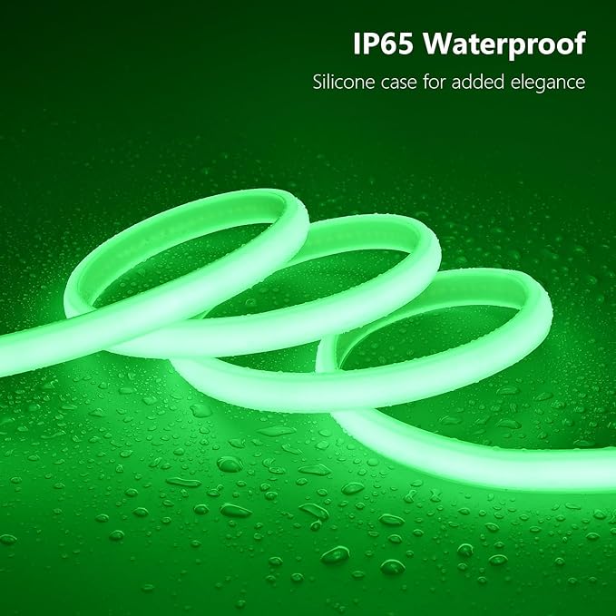 AC 110V COB LED Strip Lights Outdoor Waterproof 65.6ft, Green Super Bright 200W LED Rope Light, IP65 Flexible Cuttable, for Bedroom Garden Commercial House Gaming Room Decor