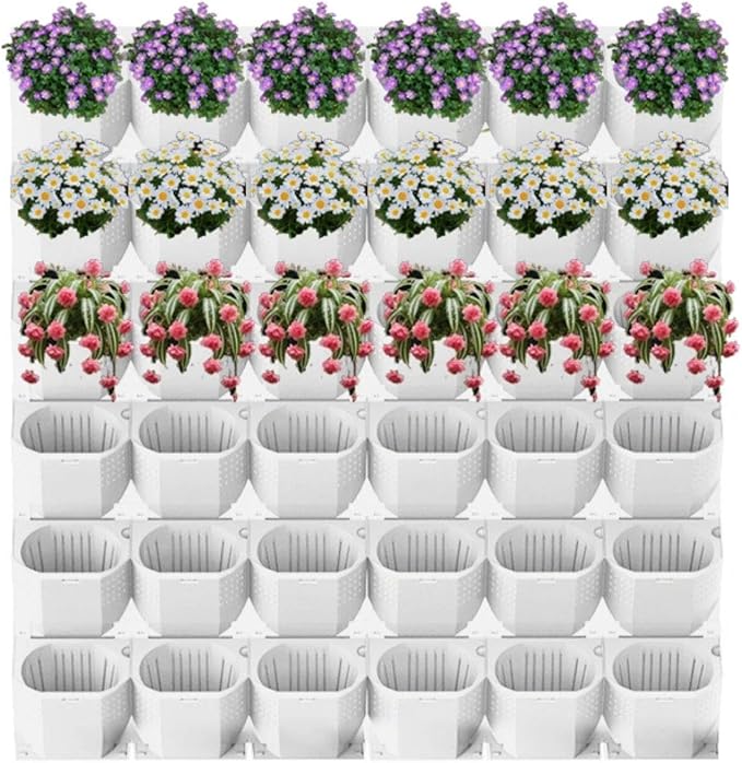 36 Pockets Living Wall Planter Indoor, Self Watering Wall Hanging Planters for Outdoor Plants Stackable, Cascading Vertical Planter Garden (36 planters White)