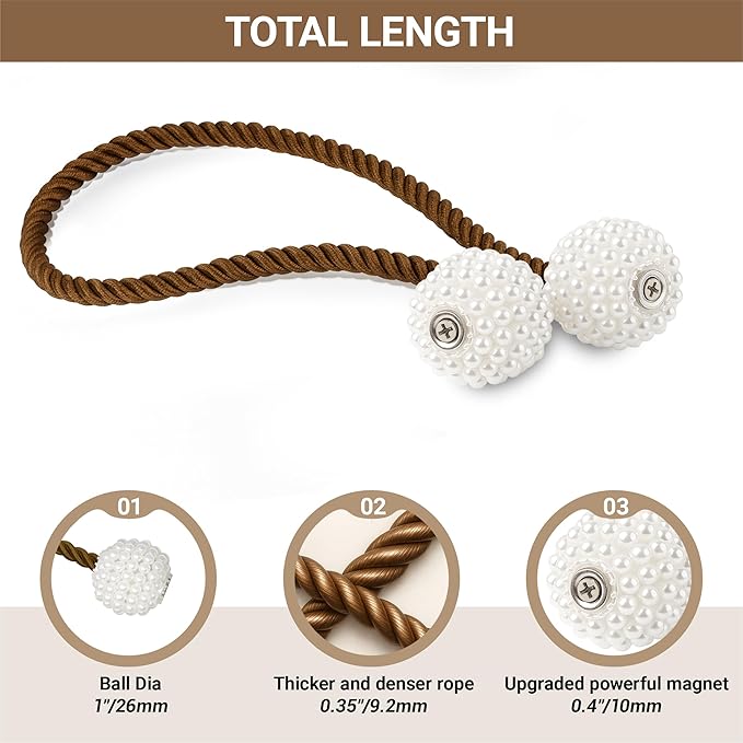 Hion Magnetic Curtain Tiebacks Dark Brown 2pcs, Curtain Tiebacks Buckles Holdbacks Holders Hooks Clip for Home Bedroom Office Decorative Curtain