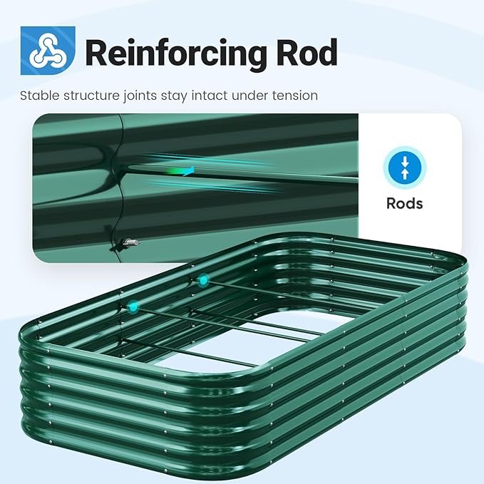 Quictent Galvanized Raised Garden Bed Kit, 8x4x1.5 ft Oval Metal Planter Box Tall for Vegetables Outdoor Backyard, Strengthened by Crossbar, Dark Green