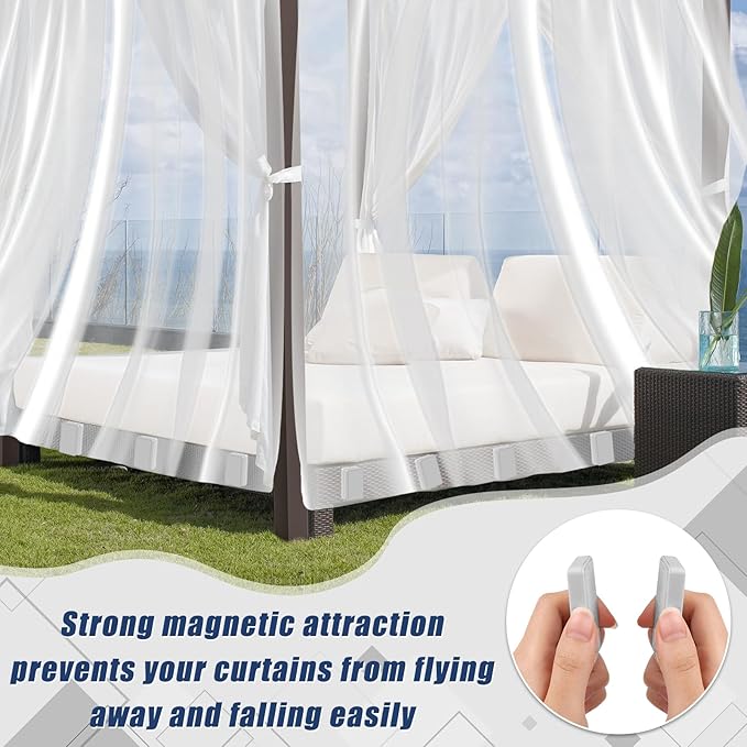 18pcs Outdoor Curtain Weights, Plastic Wrapped Magnetic Drapery Weights, Waterproof Heavy Duty Curtain Magnets for Heavy Wind, Outside Curtain, Shower Curtain, Tablecloth, Flag (Grey)