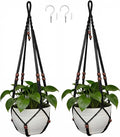 35 Inch Macrame Plant Hanger, Large for up to 15 Inch Pot Extra Long Hanging Planter Holder Basket with Wood Beads for Indoor Outdoor Home Decor (Black, 2-Pack)