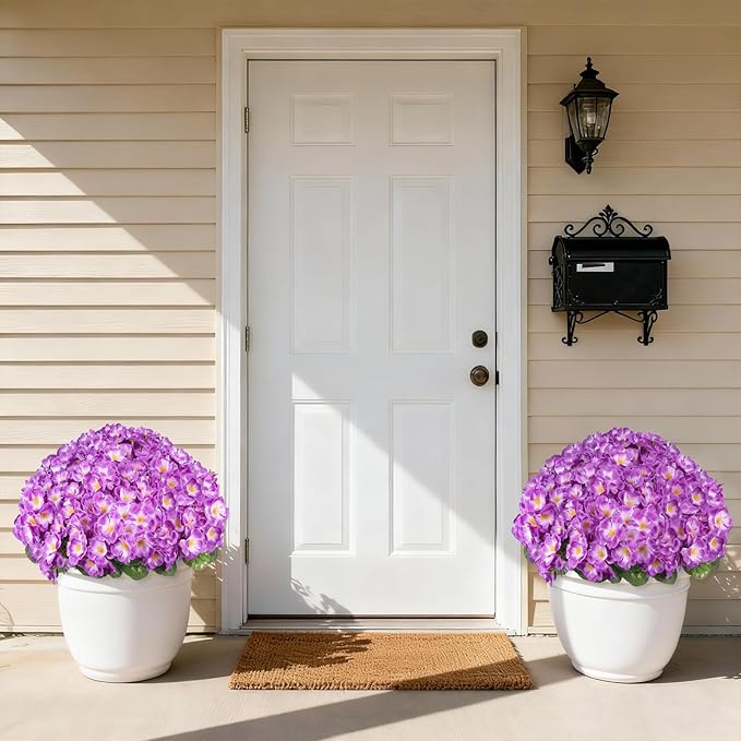 Artificial Geraniums Flowers for Outdoors, 6 Bundles Realistic Silk Fake Geranium, UV Resistant Faux Plants for Hanging Baskets, Window Boxes, Planters - Porch, Patio, Garden Decor(Purple)